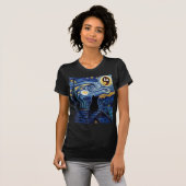 Halloween Starry Night Black Cat Comma La Kamala T-Shirt (Vorne ganz)