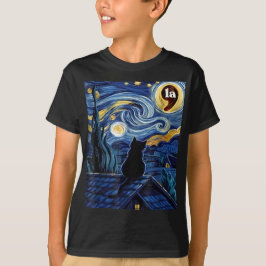 Halloween Starry Night Black Cat Comma La Kamala T-Shirt
