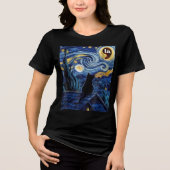 Halloween Starry Night Black Cat Comma La Kamala Tri-Blend Shirt (Vorderseite)
