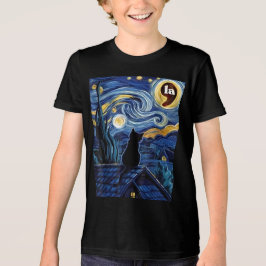 Halloween Starry Night Black Cat Comma La Kamala Tri-Blend Shirt
