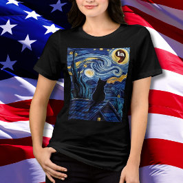 Halloween Starry Night Black Cat Comma La Kamala Tri-Blend Shirt