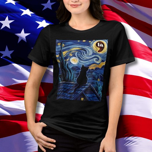 Halloween Starry Night Black Cat Comma La Kamala Tri-Blend Shirt