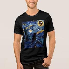 Halloween Starry Night Black Cat Comma La Kamala Tri-Blend Shirt