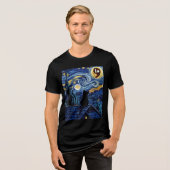 Halloween Starry Night Black Cat Comma La Kamala Tri-Blend Shirt (Vorderseite voll)