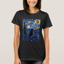 Halloween Starry Night Black Cat Harris T - Shirt