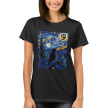Halloween Starry Night Black Cat Harris T - Shirt