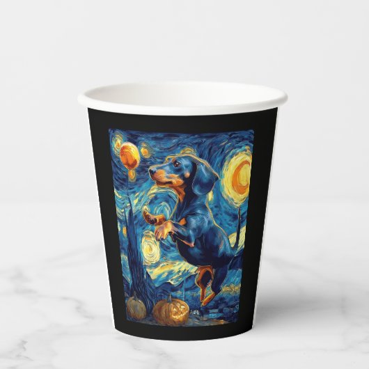 Halloween Starry Night Puppy-Dackel Pappbecher (Vorderseite)