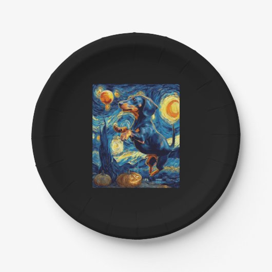 Halloween Starry Night Puppy-Dackel Pappteller (Vorderseite)