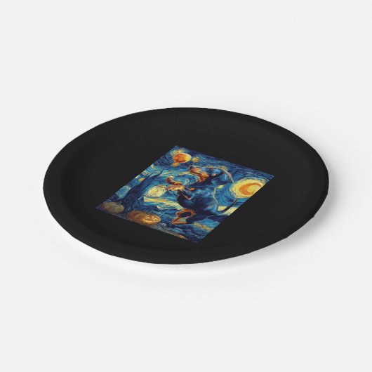 Halloween Starry Night Puppy-Dackel Pappteller (Schrägansicht)