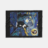 Halloween Starry Night Tuxedo Cat Comma La Kamala Fleecedecke (Vorderseite (Horizontal))