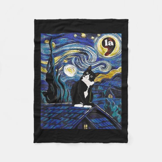 Halloween Starry Night Tuxedo Cat Comma La Kamala Fleecedecke (Vorderseite)
