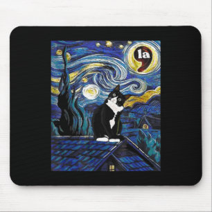 Halloween Starry Night Tuxedo Cat Comma La Kamala Mousepad
