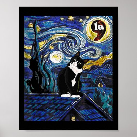 Halloween Starry Night Tuxedo Cat Comma La Kamala Poster (Vorne)