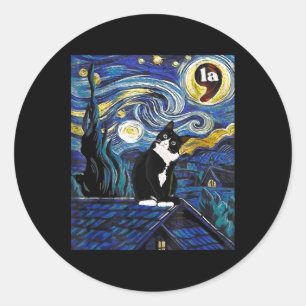 Halloween Starry Night Tuxedo Cat Comma La Kamala Runder Aufkleber
