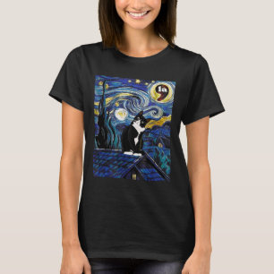 Halloween Starry Night Tuxedo Cat Comma La Kamala T-Shirt