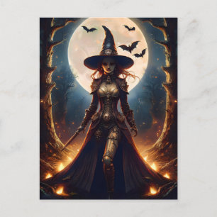 Halloween Steampunk Forest Hexe Postkarte