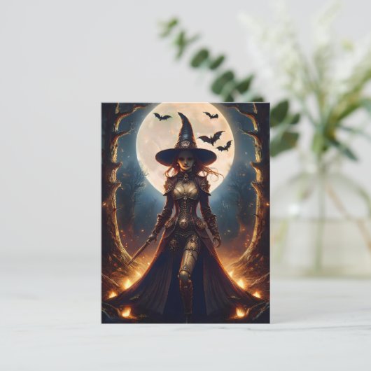 Halloween Steampunk Forest Hexe Postkarte (Stehend Vorderseite)