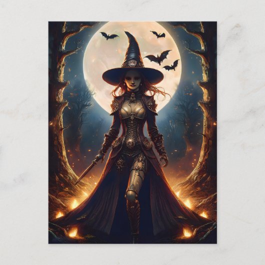 Halloween Steampunk Forest Hexe Postkarte (Vorderseite)