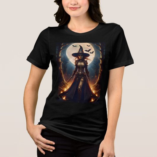 Halloween Steampunk Forest Hexe Tri-Blend Shirt (Vorderseite)