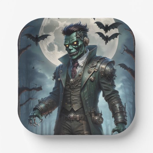 Halloween Steampunk Frankensteins Monster Pappteller (Vorderseite)