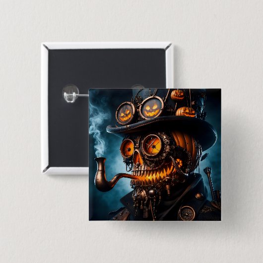 Halloween Steampunk Gothic Jack-O-Lantern Button (Vorne & Hinten)