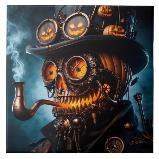Halloween Steampunk Gothic Jack-O-Lantern Fliese (Vorderseite)