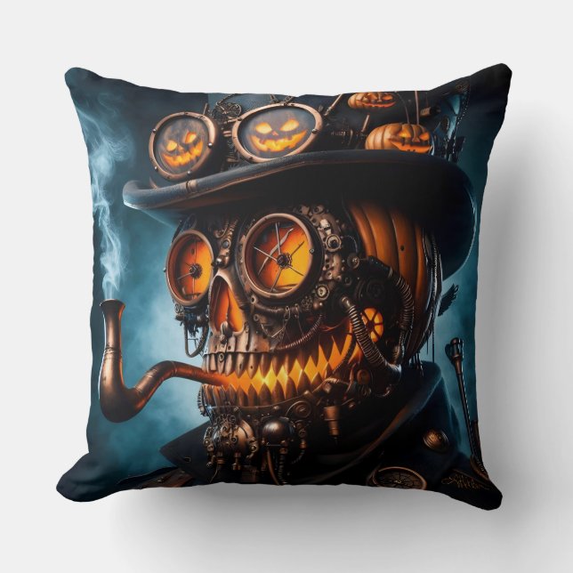 Halloween Steampunk Gothic Jack-O-Lantern Kissen (Vorderseite)