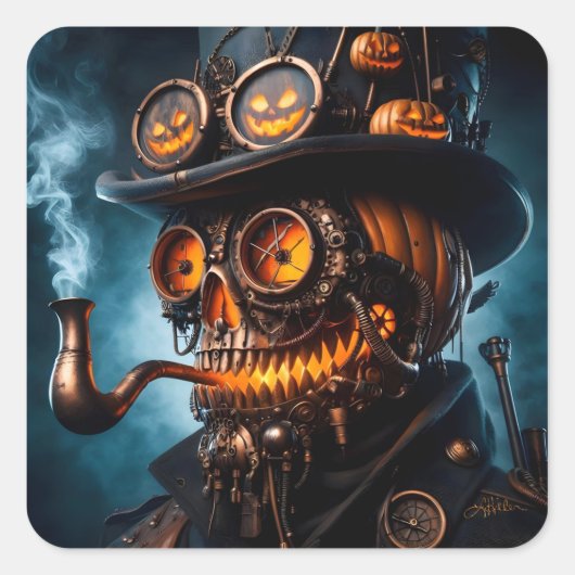 Halloween Steampunk Gothic Jack-O-Lantern Quadratischer Aufkleber (Vorderseite)