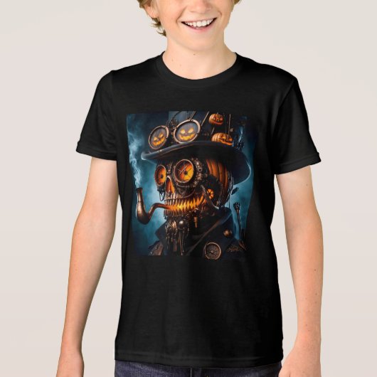 Halloween Steampunk Gothic Jack-O-Lantern Tri-Blend Shirt (Vorderseite)