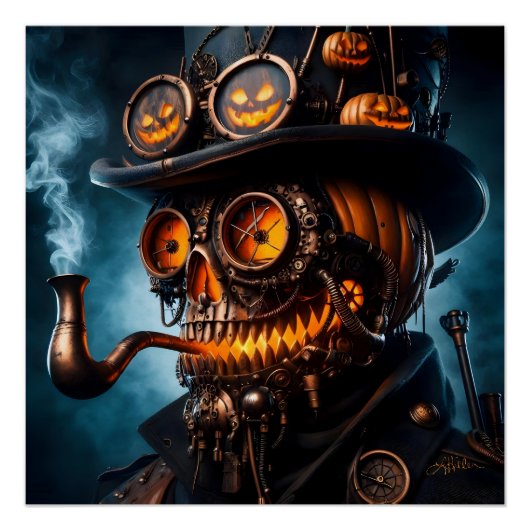 Halloween Steampunk Gothic Kürbis Poster (Vorderseite)