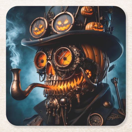 Halloween Steampunk Gothic Kürbis Rechteckiger Pappuntersetzer (Vorderseite)
