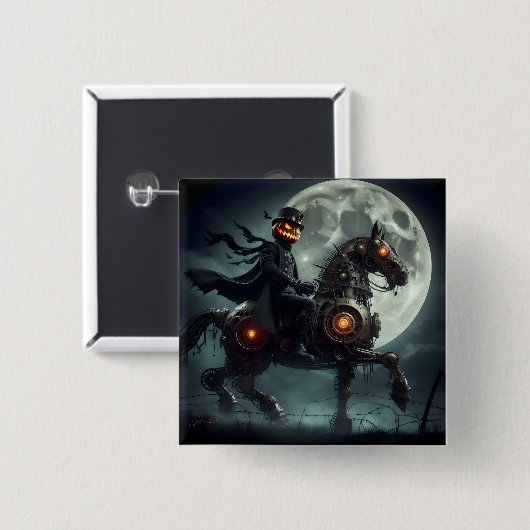 Halloween Steampunk Headless Horseman Button (Vorne & Hinten)