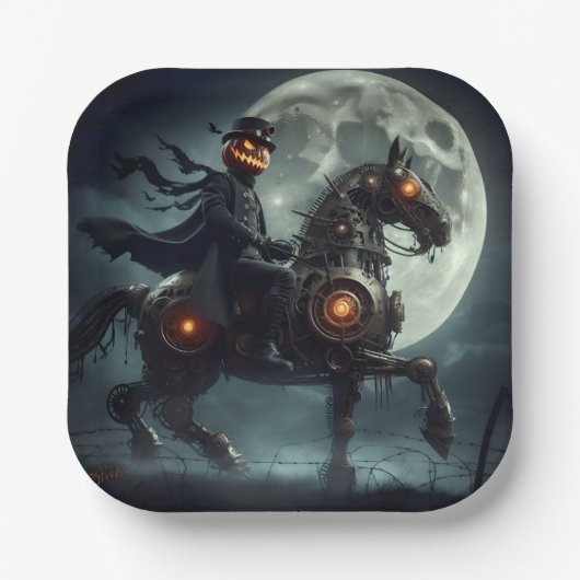 Halloween Steampunk Headless Horseman Pappteller (Vorderseite)