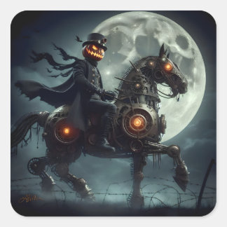 Halloween Steampunk Headless Horseman Quadratischer Aufkleber