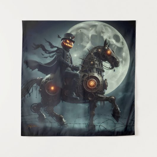 Halloween Steampunk Headless Horseman Wandteppich (Vorderseite)