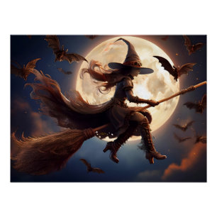 Halloween-Steampunk-Hexe-Mondlicht-Flug Poster
