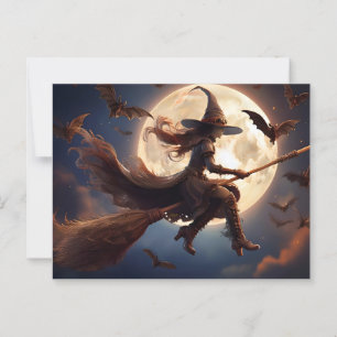 Halloween-Steampunk-Hexe-Mondlicht-Flug Postkarte