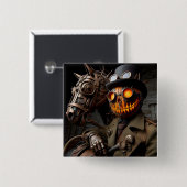 Halloween Steampunk Jack-O-Lantern Horseman Button (Vorne & Hinten)