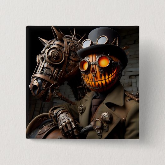 Halloween Steampunk Jack-O-Lantern Horseman Button (Vorderseite)