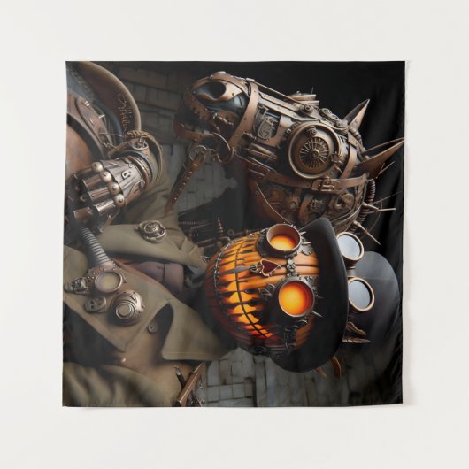 Halloween Steampunk Jack-O-Lantern Horseman Wandteppich (Vorderseite (Horizontal))