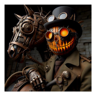 Halloween Steampunk Kürbis-Reiter Poster