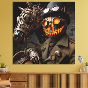Halloween-Steampunk-Kürbislaterne Reiter Leinwanddruck