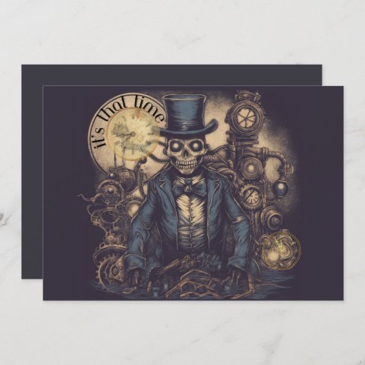 Halloween Steampunk Skeleton Einladung (Vorne/Hinten)