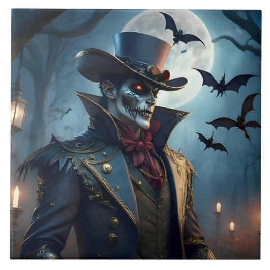 Halloween Steampunk Southern Gentleman Zombie Fliese (Vorderseite)