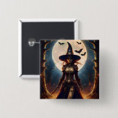 Halloween Steampunk Waldhexe Button (Vorne & Hinten)