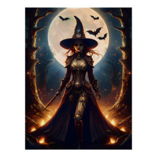 Halloween Steampunk Waldhexe Poster