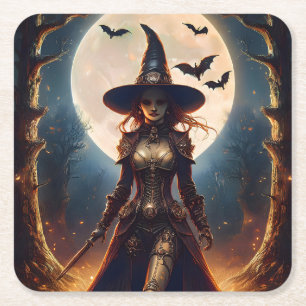 Halloween-Steampunk-Waldhexe Rechteckiger Pappuntersetzer