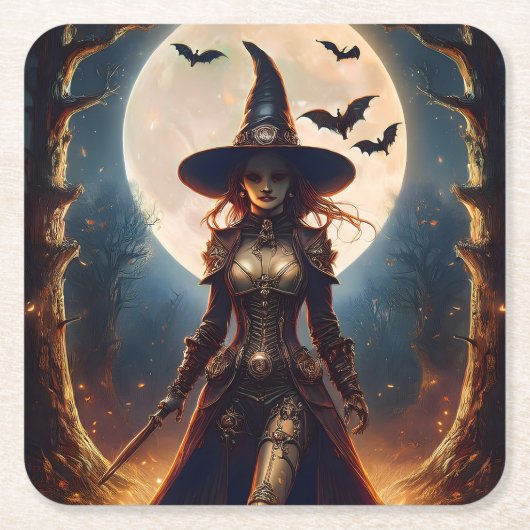 Halloween-Steampunk-Waldhexe Rechteckiger Pappuntersetzer (Vorderseite)