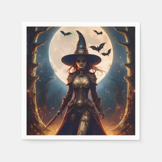 Halloween-Steampunk-Waldhexe Serviette (Vorderseite)