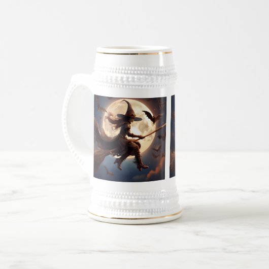 Halloween Steampunk Witch Moonlight Flight Bierglas (Vorderseite Links)